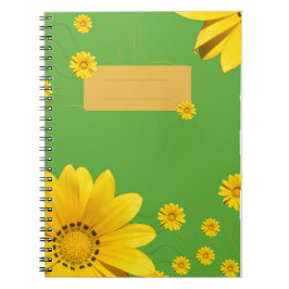  Yellow Daisy Floral Design on Green backround Notitieboek