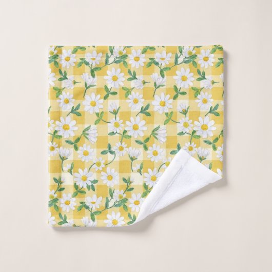 Yellow Daisy Floral Gingham Towel Set Bad Handdoek (Wasdoekje)