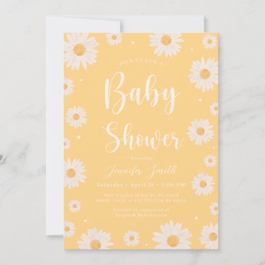 Yellow Daisy Floral Meisje Baby shower Uitnodiging (Voorkant)