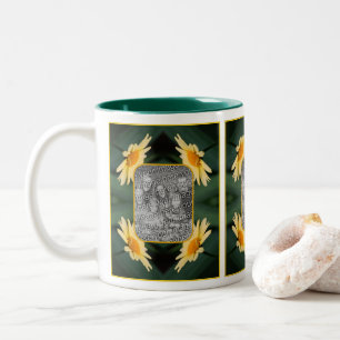 Yellow Daisy Flower Lijst Uw foto toevoegen Tweekleurige Koffiemok