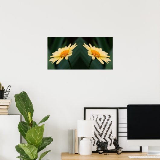 Yellow Daisy Flower Mirror Abstract Poster (Thuiskantoor)