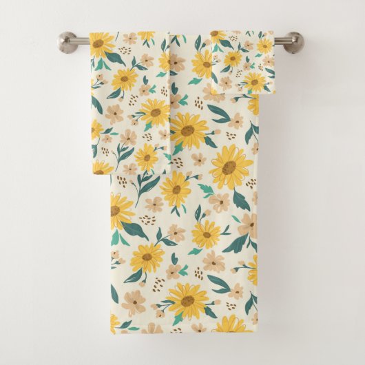 Yellow Daisy Flower Pattern Bad Handdoek (Insitu)