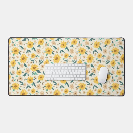 Yellow Daisy Flower Pattern Bureaumat (Keyboard & Muis)