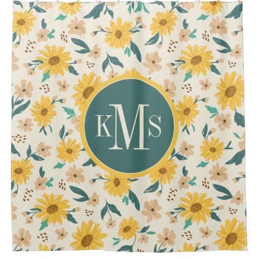 Yellow Daisy Flower Pattern Douchegordijn (Voorkant)