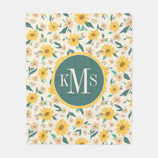 Yellow Daisy Flower Pattern Fleece Deken (Voorkant)
