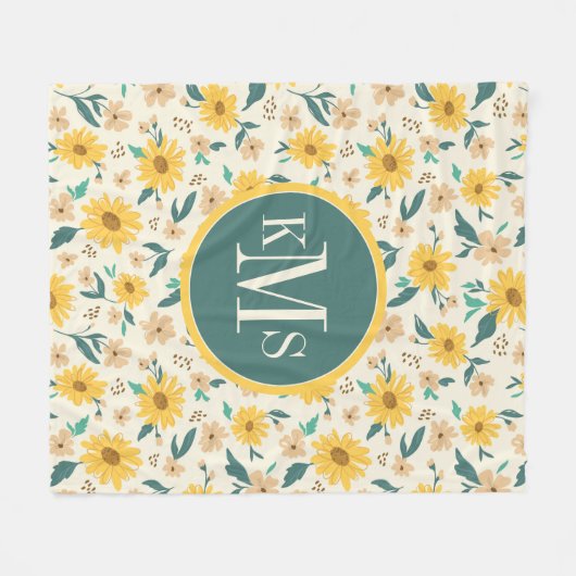 Yellow Daisy Flower Pattern Fleece Deken (Voorkant (Horizontaal))