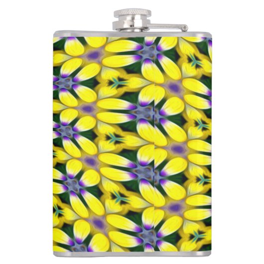 Yellow Daisy Flower Pattern Heupfles (Achterkant)