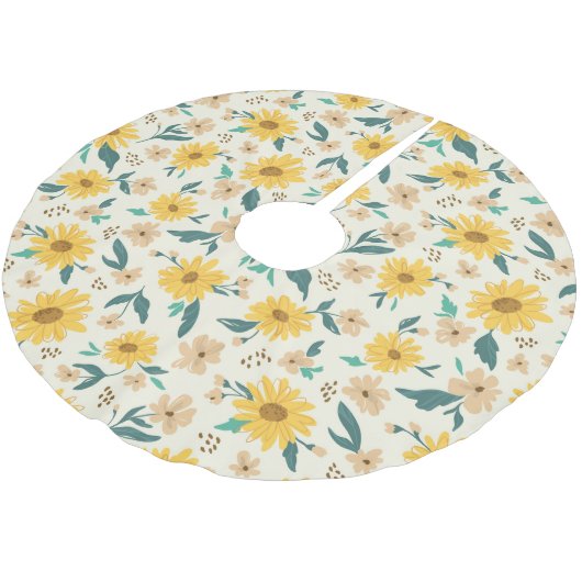 Yellow Daisy Flower Pattern Kerstboom Rok (Gekanteld)