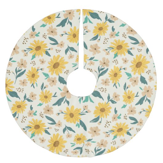 Yellow Daisy Flower Pattern Kerstboom Rok (Voorkant)