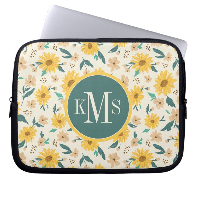 Yellow Daisy Flower Pattern Laptop Sleeve (Voorkant)
