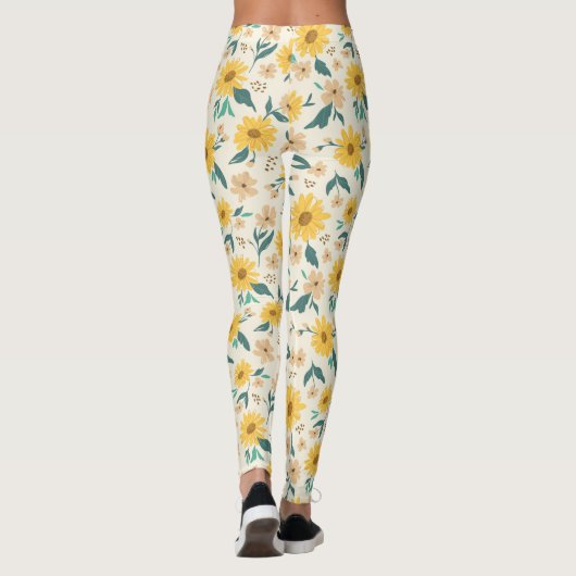 Yellow Daisy Flower Pattern Leggings (Achterkant)