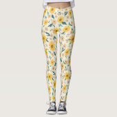 Yellow Daisy Flower Pattern Leggings (Voorkant)