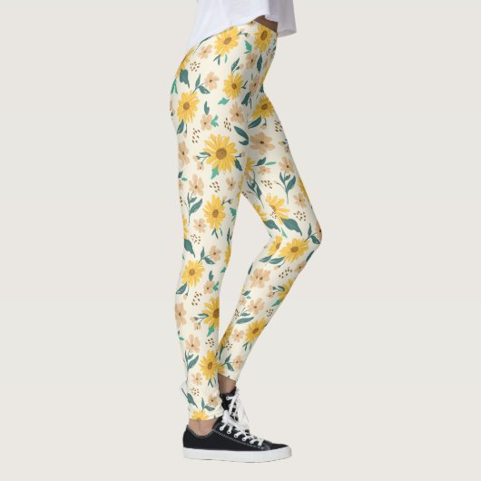 Yellow Daisy Flower Pattern Leggings (Rechts)