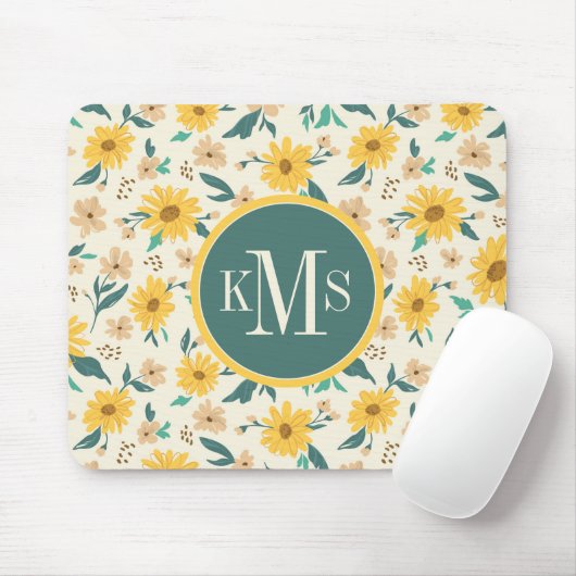 Yellow Daisy Flower Pattern Muismat (Met muis)