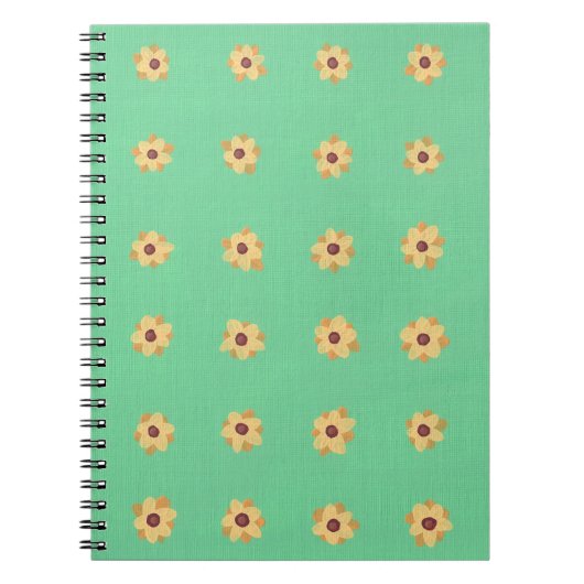 Yellow Daisy Flower Pattern on Green Notitieboek (Voorkant)