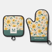 Yellow Daisy Flower Pattern Ovenwant & Pannenlap Set (Voorkant)