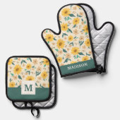Yellow Daisy Flower Pattern Ovenwant & Pannenlap Set (Voorkant / Achterkant)