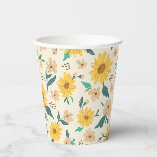 Yellow Daisy Flower Pattern Papieren Bekers (Voorkant)