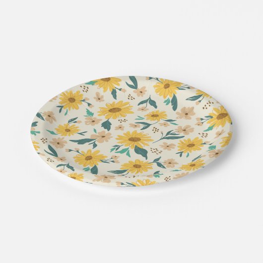 Yellow Daisy Flower Pattern Papieren Bordje (Gekanteld)