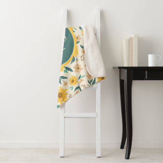 Yellow Daisy Flower Pattern Sherpa Deken (In situ)