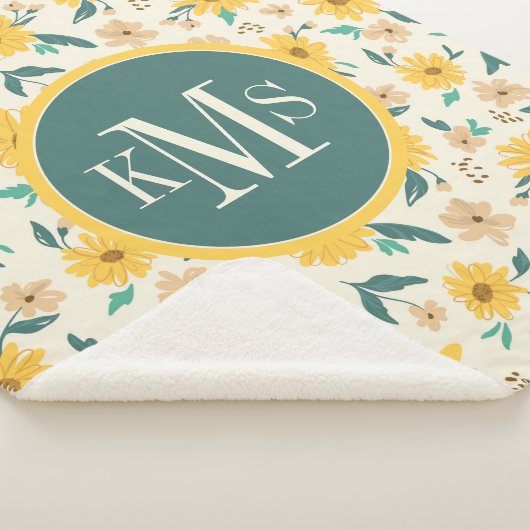 Yellow Daisy Flower Pattern Sherpa Deken (3/4)
