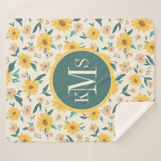 Yellow Daisy Flower Pattern Sherpa Deken (Voorkant (horizontaal))