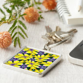 Yellow Daisy Flower Pattern Sleutelhanger (Zijkant)