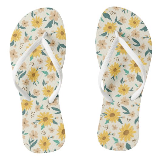 Yellow Daisy Flower Pattern Teenslippers (Voetbed)