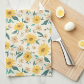 Yellow Daisy Flower Pattern Theedoek (Quarter Fold)