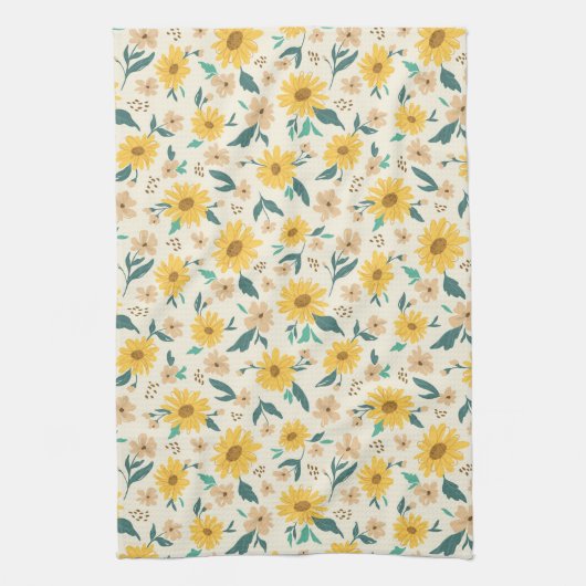 Yellow Daisy Flower Pattern Theedoek (Verticaal)