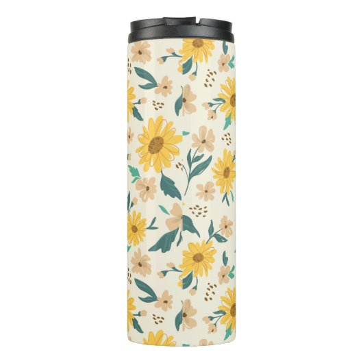 Yellow Daisy Flower Pattern Thermosbeker (Achterkant)