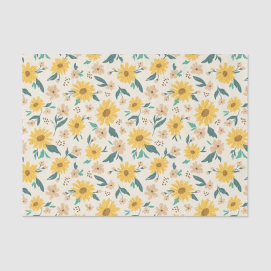 Yellow Daisy Flower Pattern Tissuepapier (Voorkant)