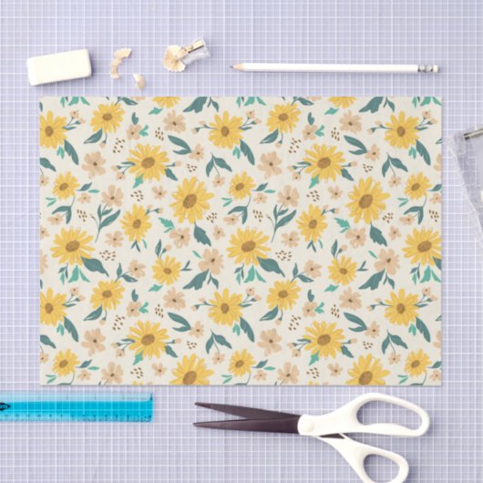 Yellow Daisy Flower Pattern Tissuepapier (Craft)