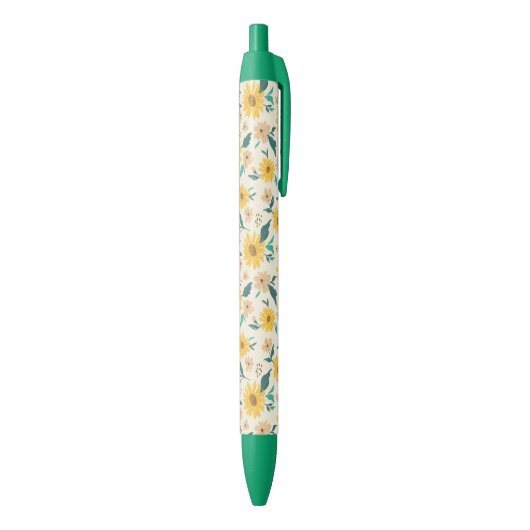 Yellow Daisy Flower Pattern Zwarte Inkt Pen (Achterkant (Verticaal))