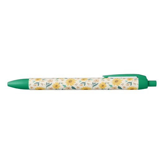 Yellow Daisy Flower Pattern Zwarte Inkt Pen (Bovenkant)