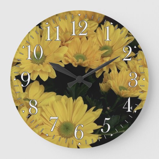 Yellow Daisy Flowers Floral Photo Clock Grote Klok (Voorkant)