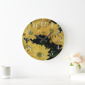Yellow Daisy Flowers Floral Photo Clock Grote Klok (Huis)