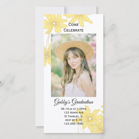 Yellow Daisy Graduation Party nodigt fotokaart uit (Voorkant)