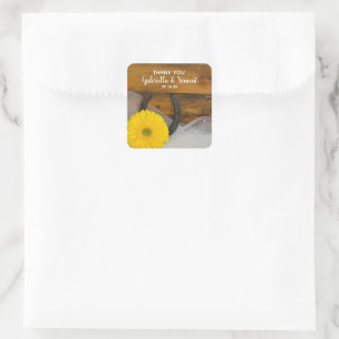 Yellow Daisy Hoefijzer Western bruiloft Dank je Vierkante Sticker