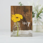 Yellow Daisy in Mason Jar Barn Wedding RSVP (Staand voorkant)