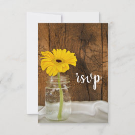 Yellow Daisy in Mason Jar Barn Wedding RSVP Kaartje