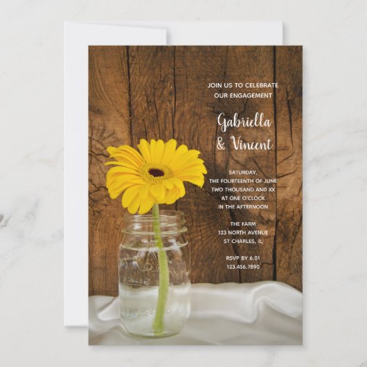 Yellow Daisy in Mason Jar Country Engagement Party Kaart (Voorkant)
