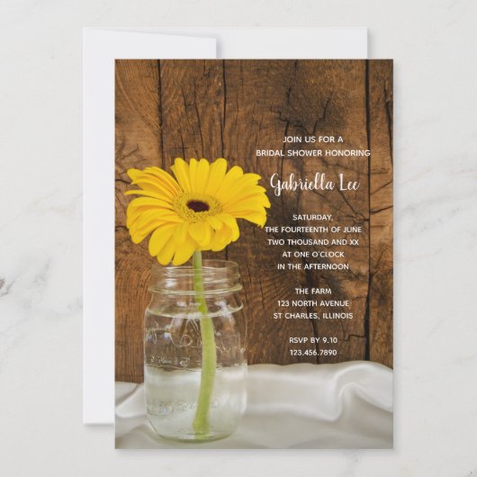 Yellow Daisy in Mason Jar Country Vrijgezellenfees Kaart (Voorkant)