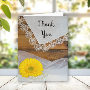 Yellow Daisy Lace Country Barn Weddenschap Bedankt