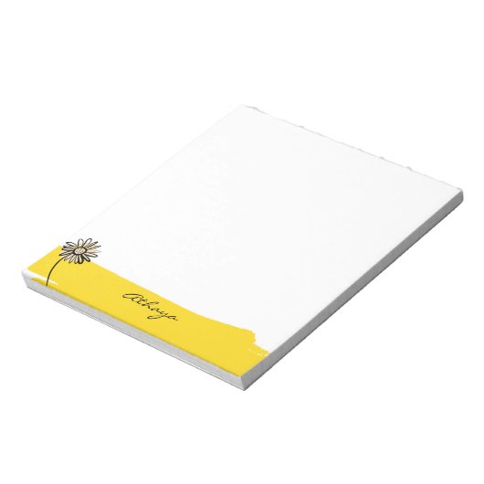Yellow Daisy Line Art Aangepaste tekst Notitieblok (Linkerzijde)