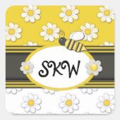 Yellow Daisy Monogram Vierkante Sticker (Voorkant)