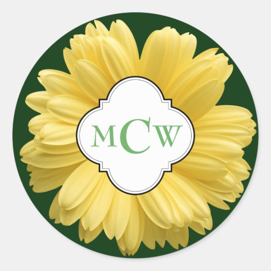 Yellow Daisy My Monogram Green Ronde Sticker (Voorkant)