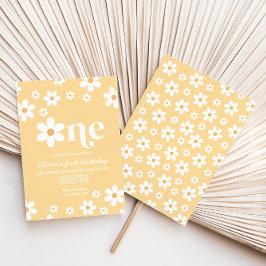 Yellow Daisy One Floral 1e verjaardag uitnodiging