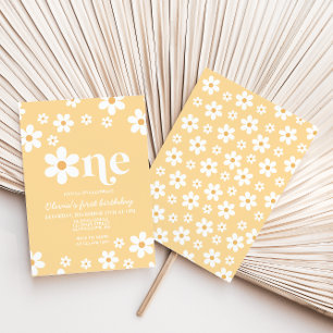 Yellow Daisy One Floral 1e verjaardag uitnodiging