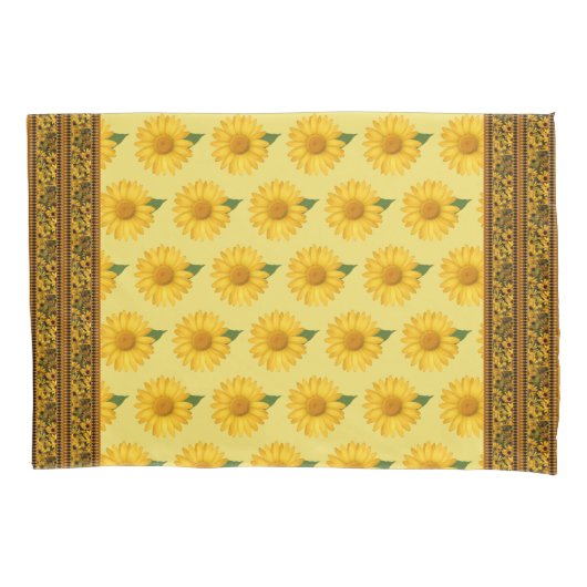 Yellow Daisy Pattern Kussensloop Set (Voorkant-Links)